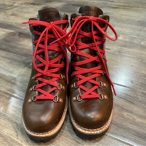 Woolrich Brown Leather Lace-Up Boots with Red Laces